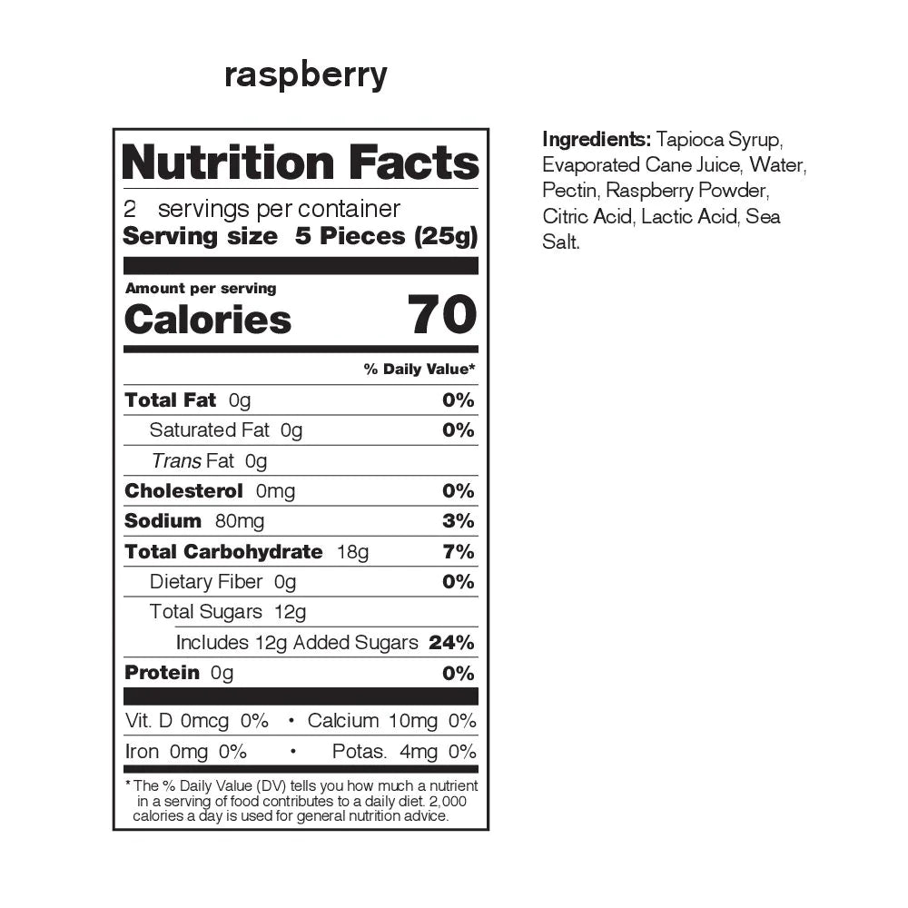 Energy Chews Sport Fuel by Skratch Labs in raspberry, natural ingredients, designed for endurance training and race nutrition