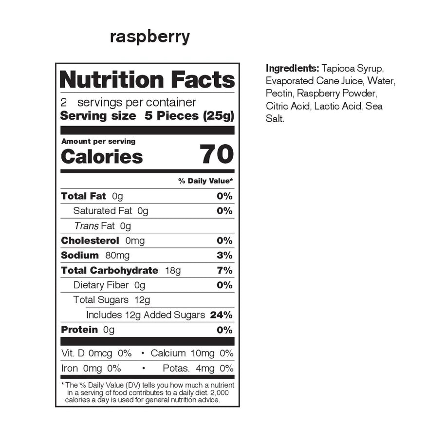 Energy Chews Sport Fuel by Skratch Labs in raspberry, natural ingredients, designed for endurance training and race nutrition