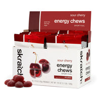 Energy Chews Sport Fuel sour cherry by Skratch Labs, vegan gluten-free energy chews with caffeine for endurance running and training fuel