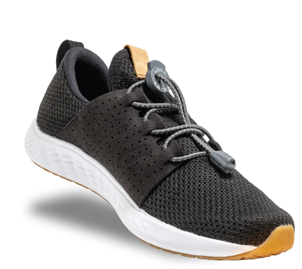 Lock Laces - No Tie Shoelaces in black and grey with double eyelet lock, easy installation, ideal for running and everyday use
