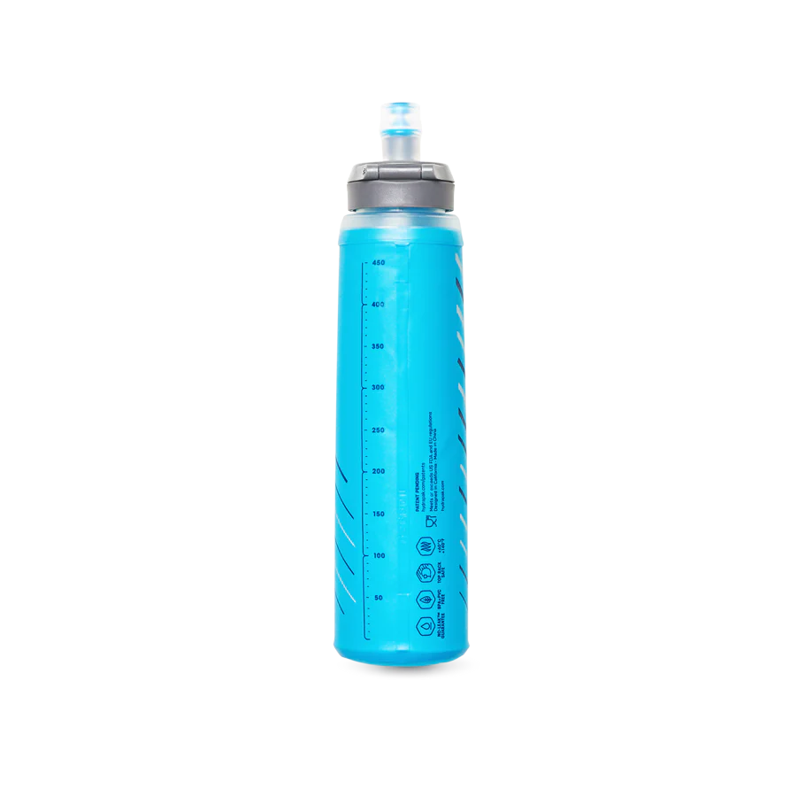 Ultraflask Speed 500 ml by Hydrapak in blue, ultra-light hydration flask for runners, weighing just over an ounce for easy carrying
