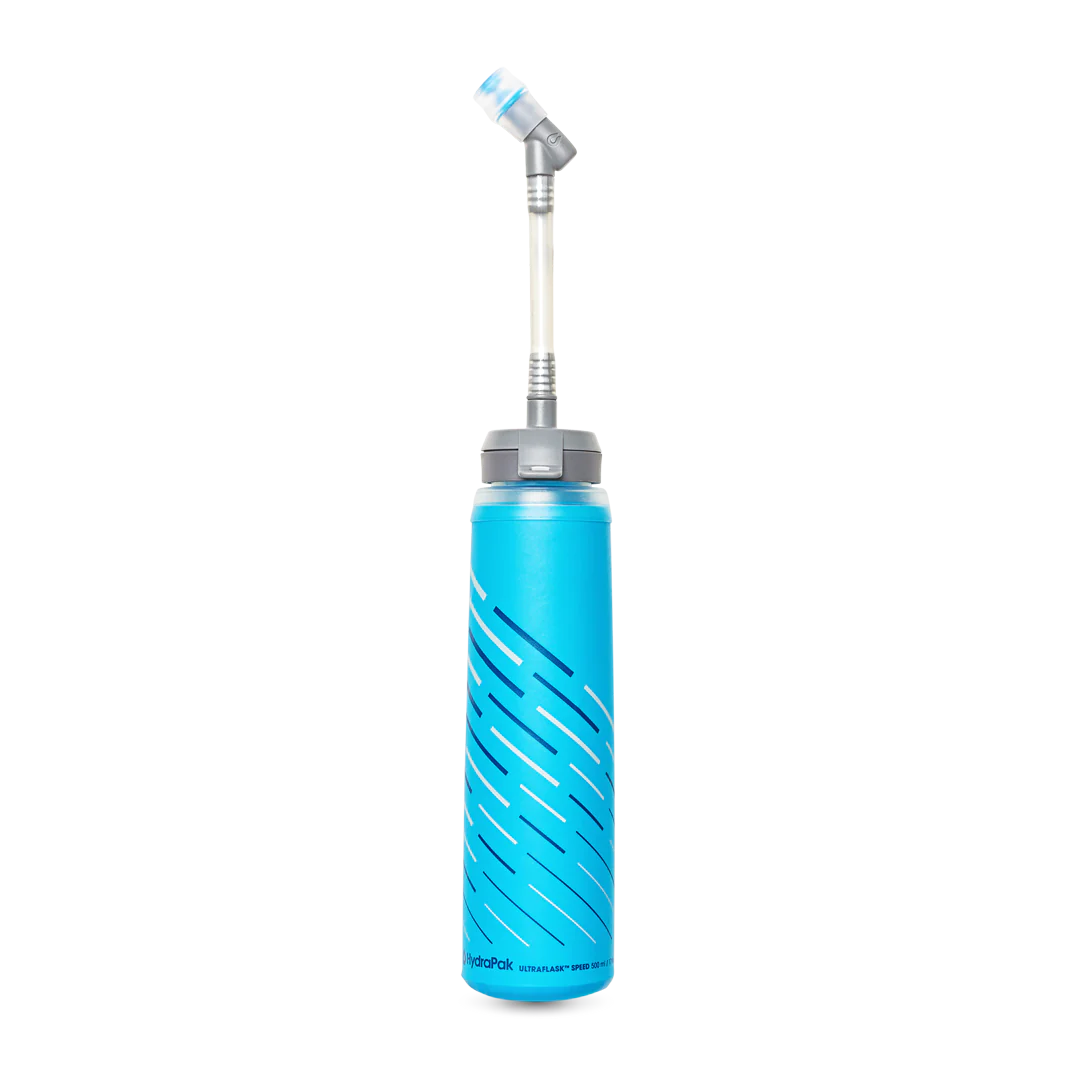 Ultraflask Speed 500 ml by Hydrapak in blue, ultra-light flexible hydration bottle designed for runners and outdoor use