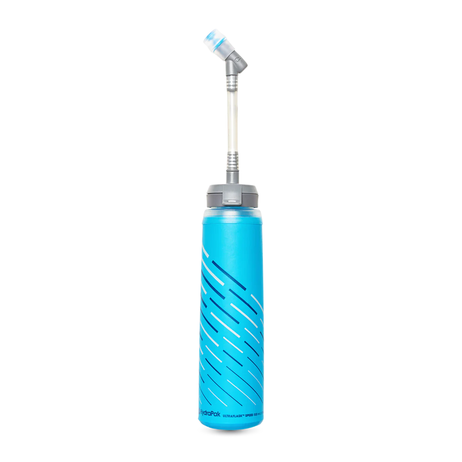 Ultraflask Speed 500 ml by Hydrapak in blue, ultra-light flexible hydration bottle designed for runners and outdoor use