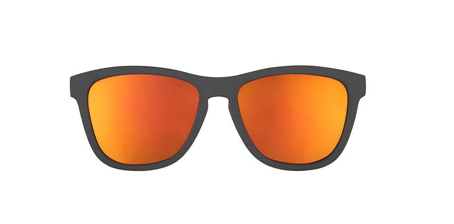 Whiskey Shots With Satan by Goodr in black frame with orange lenses, stylish sunglasses ideal for casual outdoor use