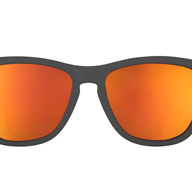Whiskey Shots With Satan by Goodr in black frame with orange lenses, stylish sunglasses ideal for casual outdoor use