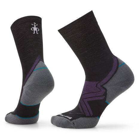 Run Cold Weather Targeted Cushion Crew Socks - Women by SmartWool in black and grey with purple, durable Indestructawool™ for cold weather running and outdoor use
