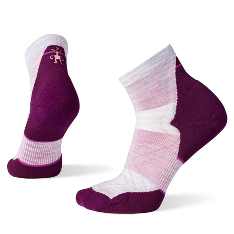 Run Targeted Cushion Ankle Socks - Women by SmartWool in purple and light pink, cushioned ankle socks for comfortable running and training