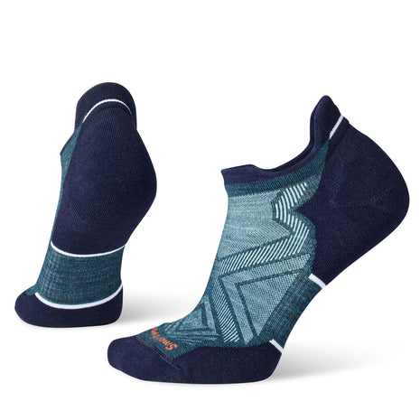 Run Targeted Cushion Low Ankle Socks - Women by SmartWool in navy and teal, cushioned low-cut socks for running comfort and support