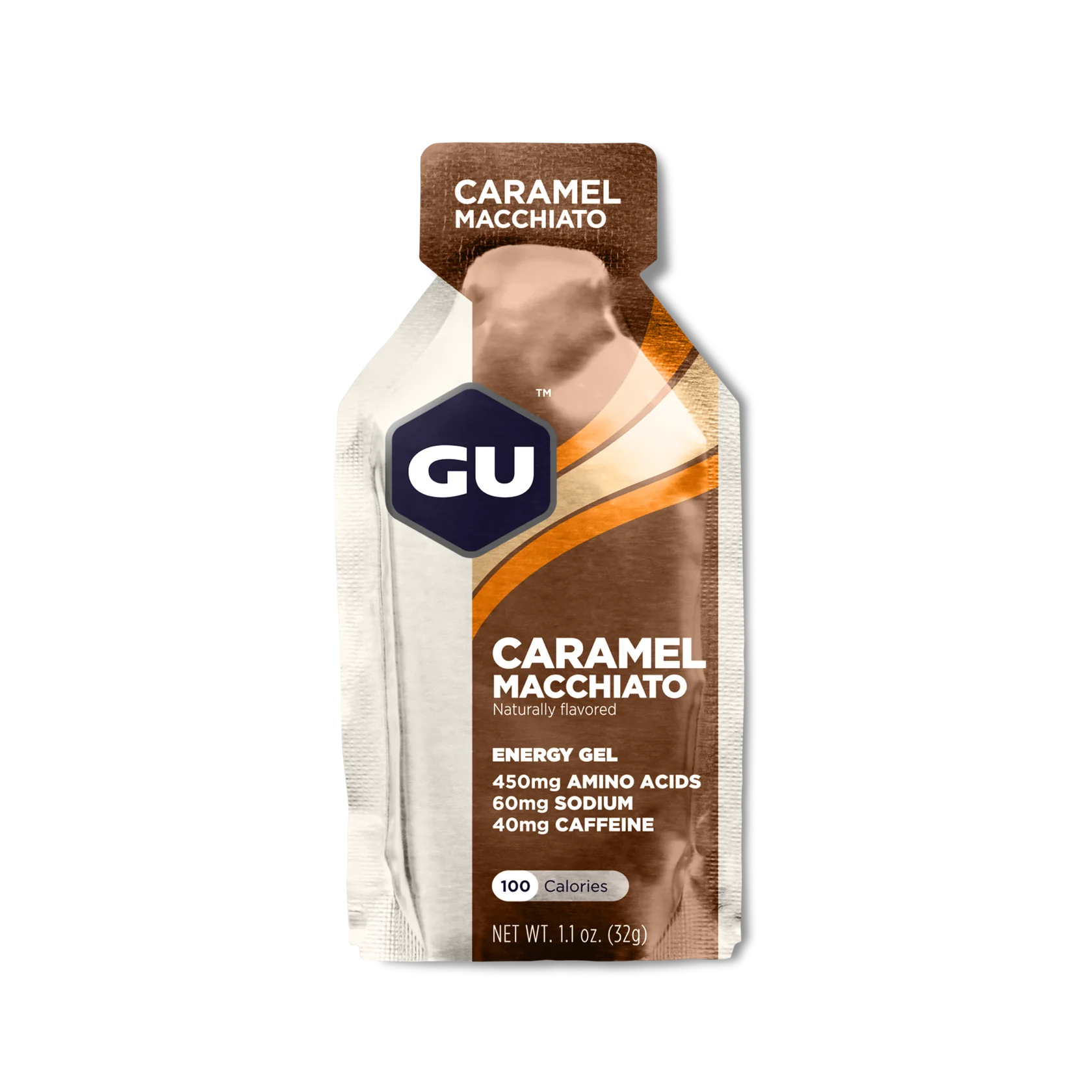 Original Energy Gel by GU Energy in caramel macchiato, quick energy gel with amino acids and caffeine for running and endurance activities