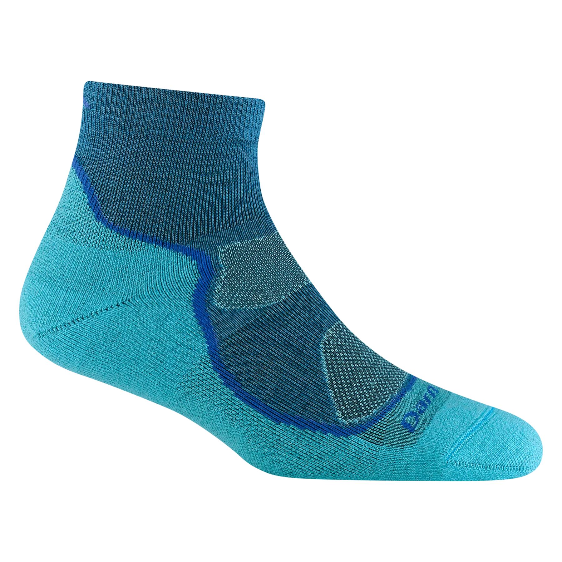 Light Hiker Quarter Lightweight Hiking Sock - Women by Darn Tough in blue with smooth cuff and ankle coverage for hiking comfort and durability