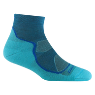 Light Hiker Quarter Lightweight Hiking Sock - Women by Darn Tough in blue with smooth cuff and ankle coverage for hiking comfort and durability