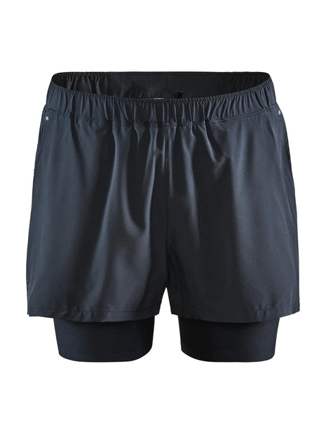 ADV Essence 2-in-1 Stretch Shorts - Men (4") by Craft in dark grey, lightweight recycled polyester with elastic inner tights for ergonomic fit and running