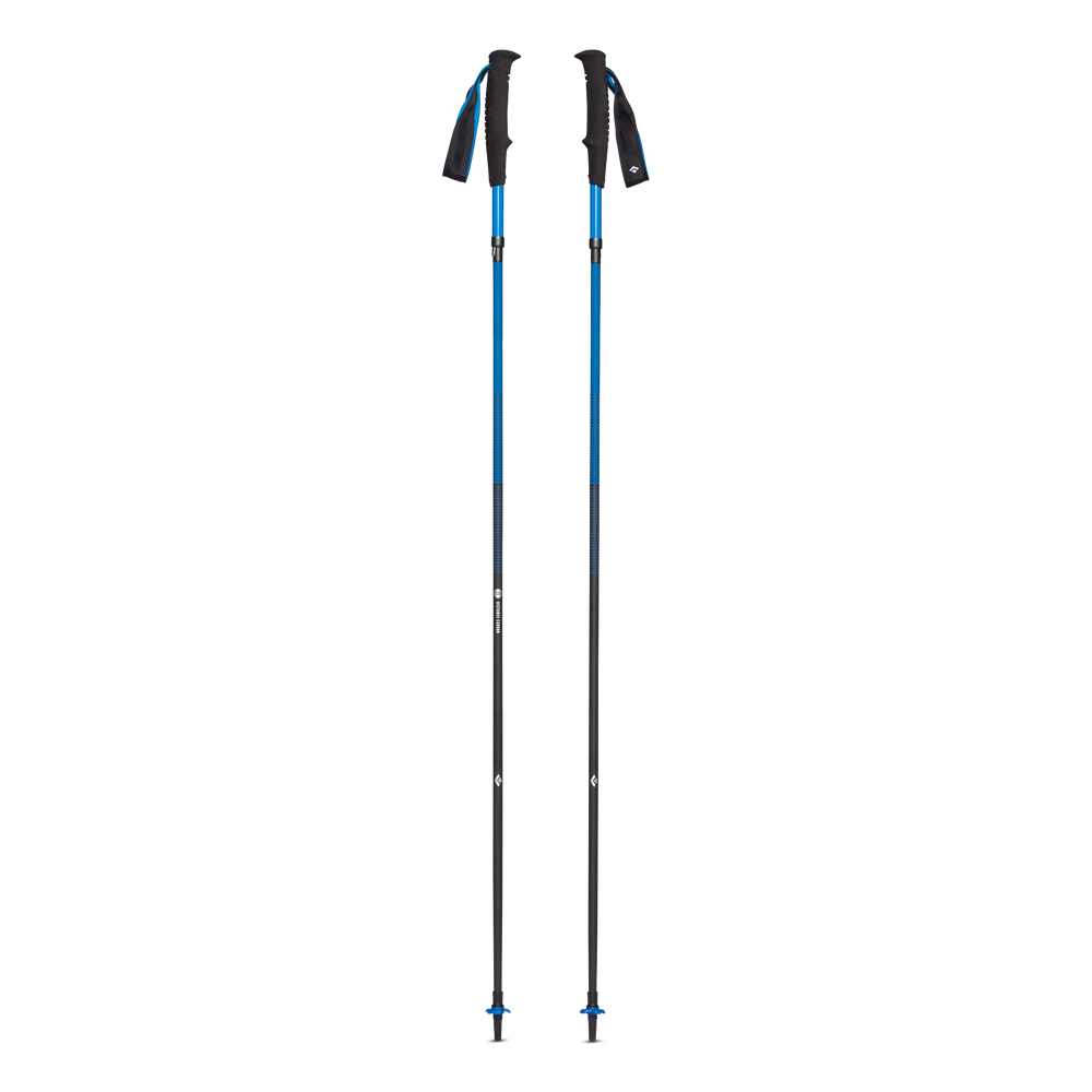 Distance Carbon Z Poles by Black Diamond in blue and black, lightweight 100% carbon foldable poles for fast travel and running store use.