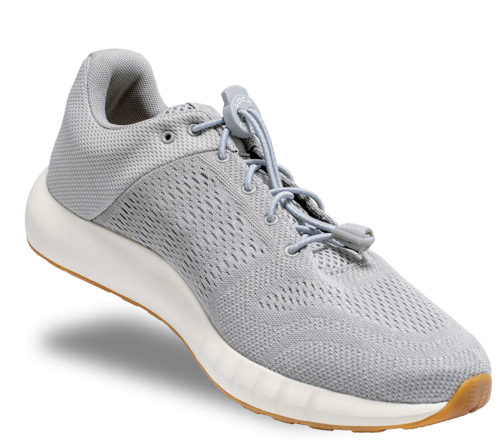 Lock Laces - No Tie Shoelaces in light grey with double eyelet lock, easy install, one size fits all, ideal for running and outdoor use