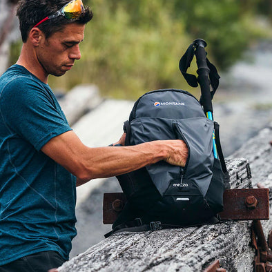Dart T-Shirt - Men by Montane in blue, technical all-season recycled fabric with breathability and moisture wicking for outdoor use