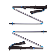 Distance FLZ Poles by Black Diamond in silver and black with blue accents, lightweight packable poles ideal for trail running and steep scrambles