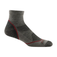 Light Hiker Quarter Lightweight Hiking Sock - Men by Darn Tough in grey with red accents, breathable 1/4 height sock for outdoor hiking and all-day comfort