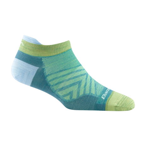 Run No Show Tab Ultra-Lightweight Running Sock - Women by Darn Tough in green and blue, Merino wool no show sock with blister protection and sweat-wicking for running
