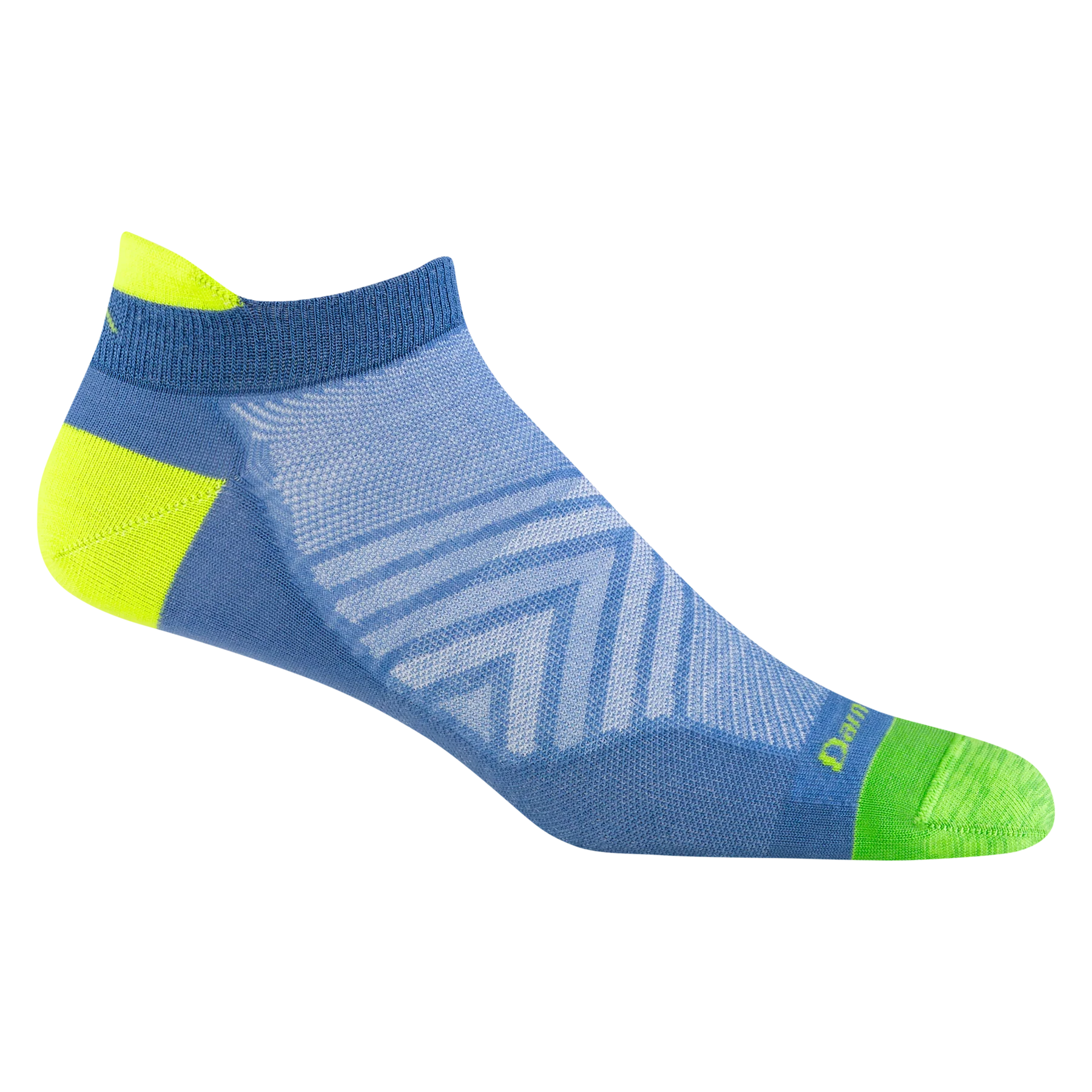 Run No Show Tab Ultra-Lightweight Running Sock - Men by Darn Tough in blue, green, and yellow with chafe-free cuff and flex zones for running