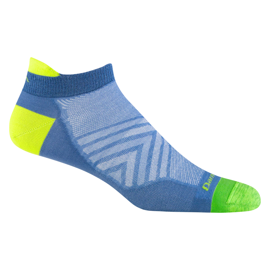 Run No Show Tab Ultra-Lightweight Running Sock - Men by Darn Tough in blue, green, and yellow with chafe-free cuff and flex zones for running