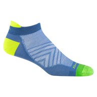 Run No Show Tab Ultra-Lightweight Running Sock - Men by Darn Tough in blue, green, and yellow with chafe-free cuff and flex zones for running