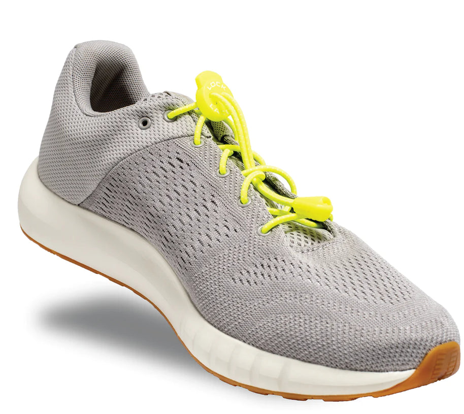 Lock Laces - No Tie Shoelaces in neon yellow by Lock Laces with double eyelet lock for easy installation and secure fit on athletic shoes