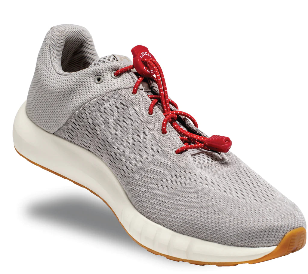 Lock Laces - No Tie Shoelaces in red with double eyelet lock, easy install, one size fits all for convenient outdoor and running use