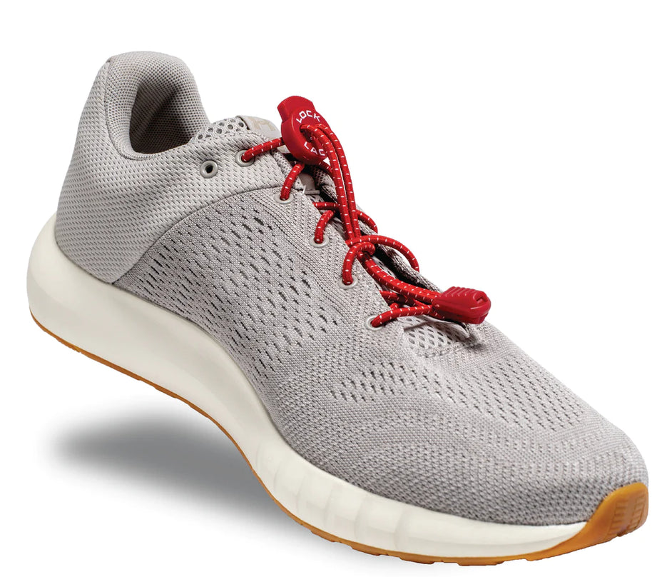 Lock Laces - No Tie Shoelaces in red with double eyelet lock, easy install, one size fits all for convenient outdoor and running use