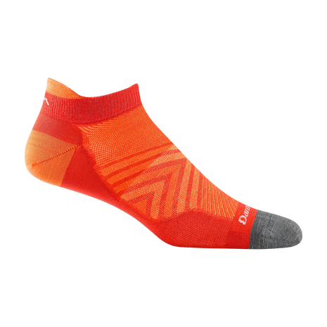 Run No Show Tab Ultra-Lightweight Running Sock - Men by Darn Tough in bright orange with grey toe, silky cuff and support for chafe-free running