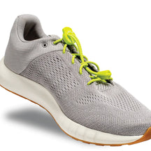 Lock Laces - No Tie Shoelaces in lime green on grey shoe with double eyelet lock for easy installation and secure fit, ideal for running store use