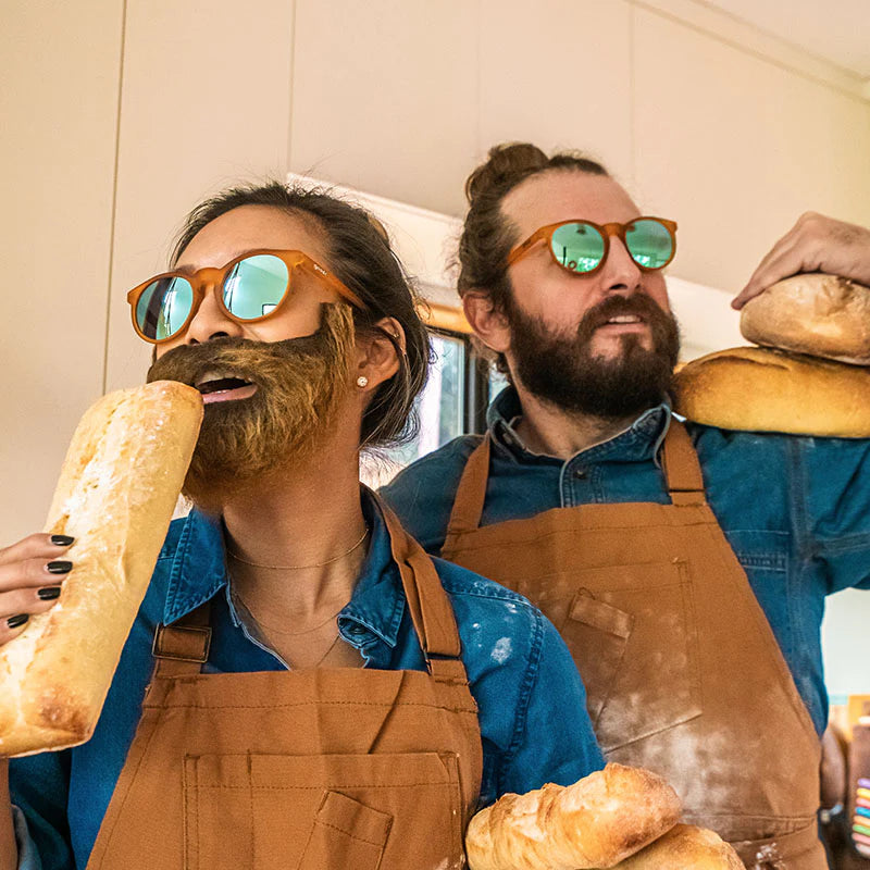 Freshly Baked Man Buns by Goodr in brown tortoise with green lenses, lightweight glasses for daily wear and outdoor use