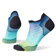 Run Zero Cushion Ombre Print Low Ankle Socks - Women by SmartWool in blue and green with cushioned comfort and 4 Degree elite fit for running