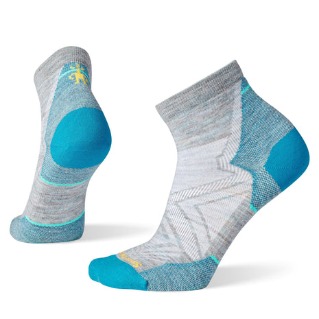 Run Zero Cushion Ankle Socks - Women by SmartWool in grey and turquoise with durable Indestructawool and Shred Shield for running comfort