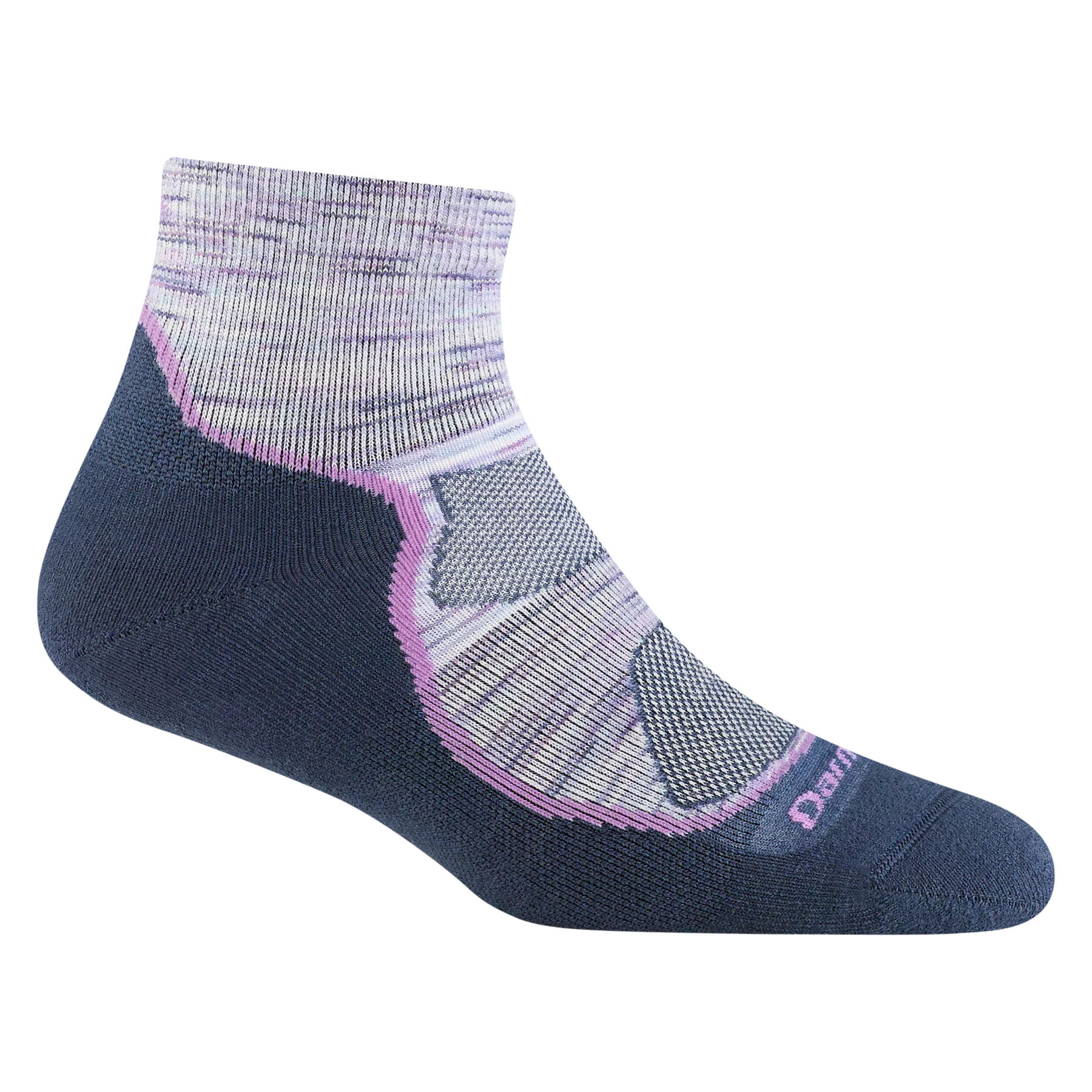 Light Hiker Quarter Lightweight Hiking Sock - Women by Darn Tough in grey and pink with smooth cuff, ankle coverage, ideal for hiking and outdoor comfort