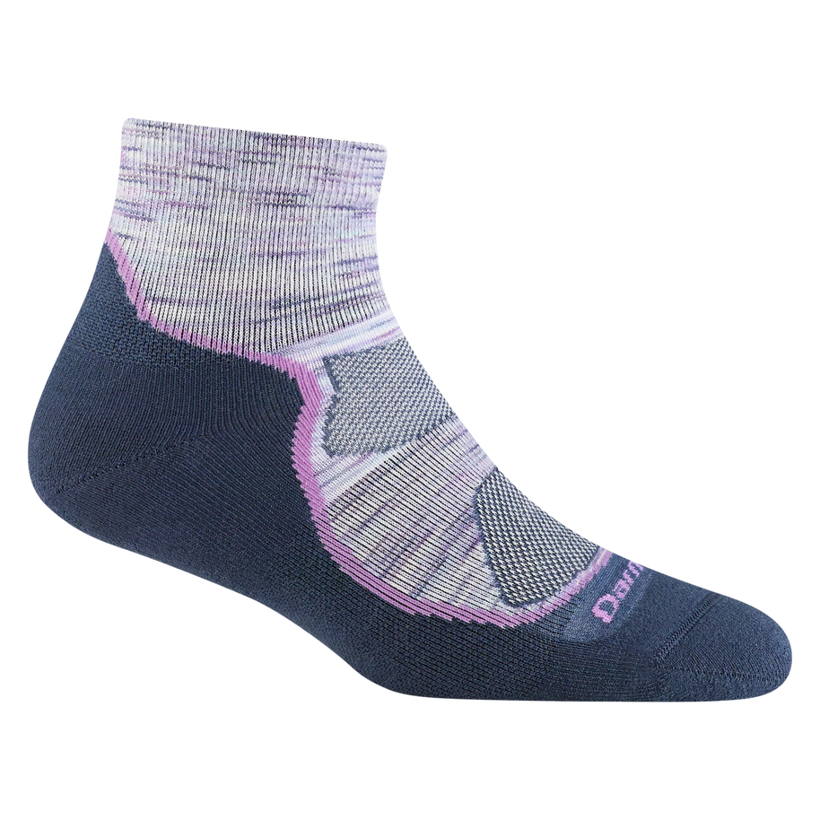 Light Hiker Quarter Lightweight Hiking Sock - Women by Darn Tough in grey and pink with smooth cuff, ankle coverage, ideal for hiking and outdoor comfort