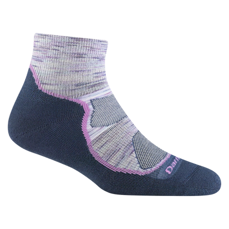 Light Hiker Quarter Lightweight Hiking Sock - Women by Darn Tough in grey and pink with smooth cuff, ankle coverage, ideal for hiking and outdoor comfort
