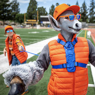 Donkey Goggles by Goodr in bright orange with blue accents, lightweight running glasses for speed, agility, and outdoor use