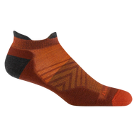 Run No Show Tab Ultra-Lightweight Running Sock - Men by Darn Tough in burnt orange and black with silky cuff and flex zones for running comfort