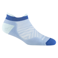 Run No Show Tab Ultra-Lightweight Running Sock - Women by Darn Tough in blue and white, Merino Wool for blister protection and sweat-wicking.