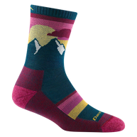 Sunset Ledge Micro Crew Lightweight w/Cushion Hiking Sock - Women by Darn Tough in burgundy and teal, lightweight and cushioned for summer to fall hiking