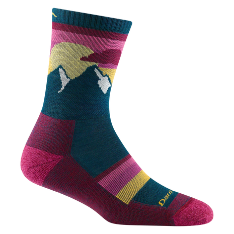 Sunset Ledge Micro Crew Lightweight w/Cushion Hiking Sock - Women by Darn Tough in burgundy and teal, lightweight and cushioned for summer to fall hiking