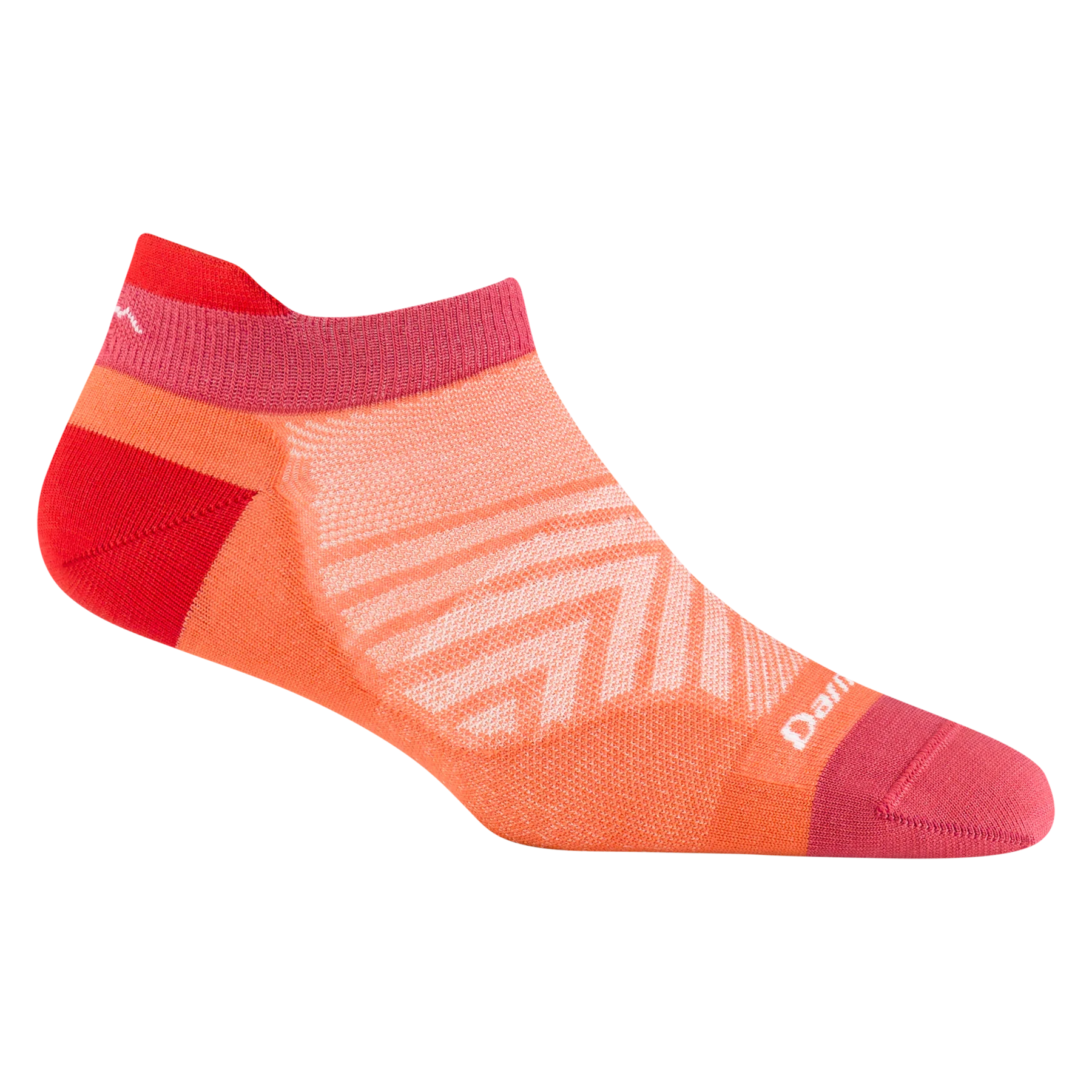 Run No Show Tab Ultra-Lightweight Running Sock - Women by Darn Tough in coral and red, merino wool, blister protection, sweat-wicking for running