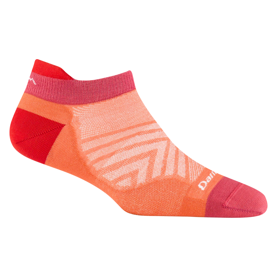 Run No Show Tab Ultra-Lightweight Running Sock - Women by Darn Tough in coral and red, merino wool, blister protection, sweat-wicking for running