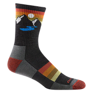 Sunset Ridge Micro Crew Lightweight w/Cushion Hiking Sock - Men by Darn Tough in black with mountain design, merino wool, lightweight with cushioning for heavy mileage hiking