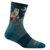 Critter Club Micro Crew Lightweight w/ Cushion Hiking Sock - Women by Darn Tough in teal with owl design, cushioned for comfort on light hikes
